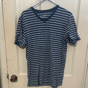 Old Navy Navy and White Striped V-Neck Tee